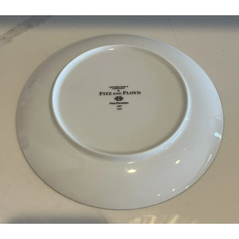 Fitz And Floyd Legumes Noir Fine Porcelain Mushrooms Plates